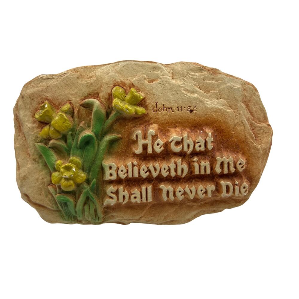 Vintage Handmade Religious Wall Plaque He That Believeth In Me Shall Never Die